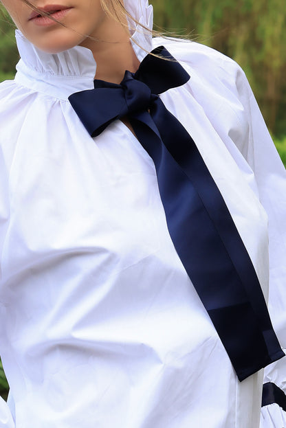 Blouse Blandine - blanc noeud marine