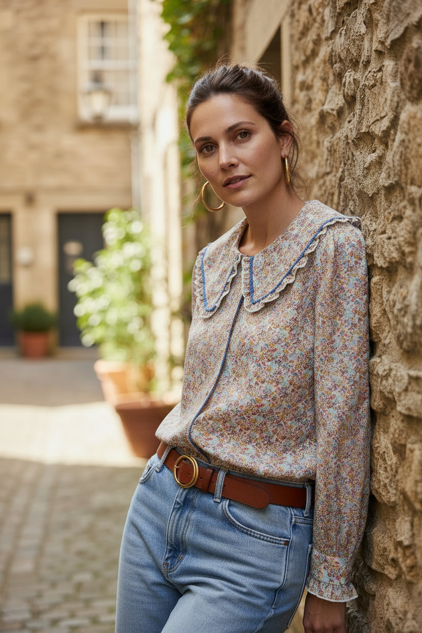  Look bohème vintage avec chemisier Maeva liberty et jupe midi - Anouk et les chic filles