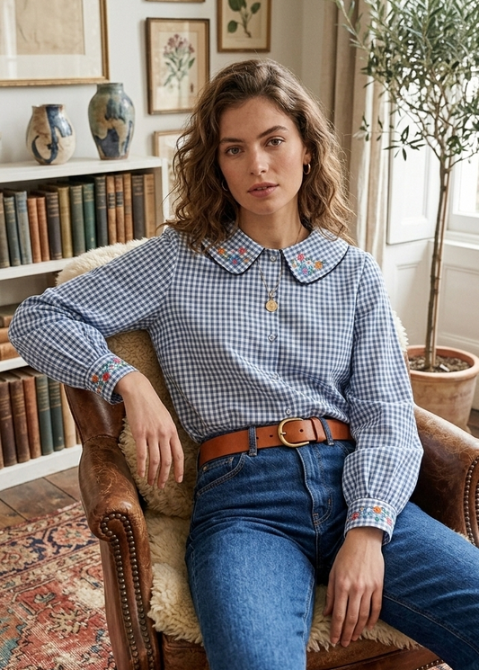 Chemisier femme Rafaëlle vichy bleu - vue de face