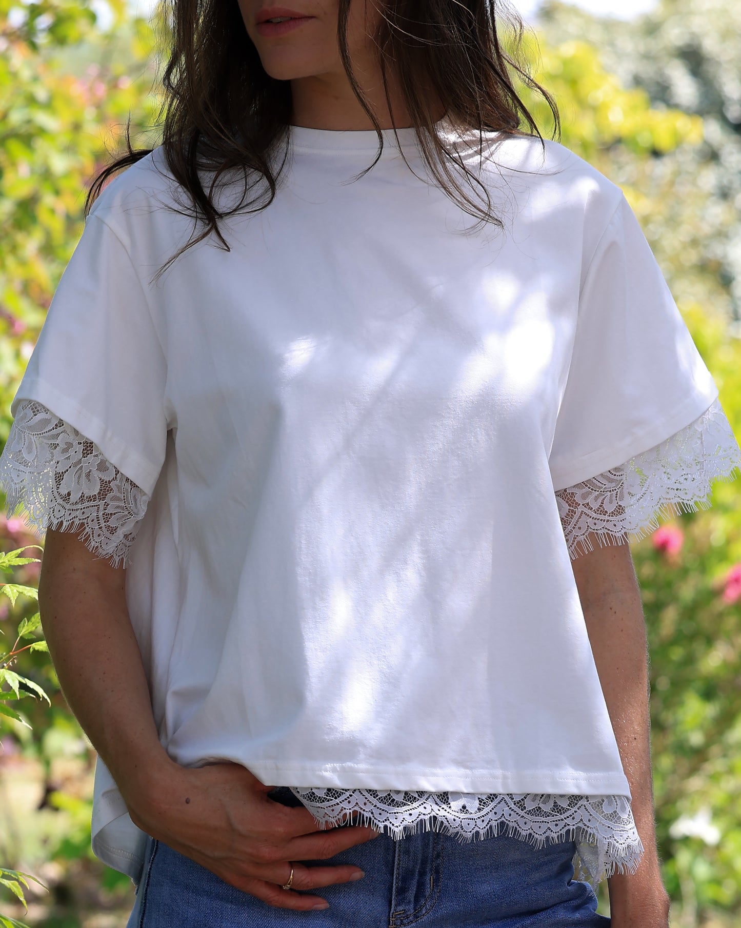 T-shirt Eden - Dos ouvert dentelle blanche