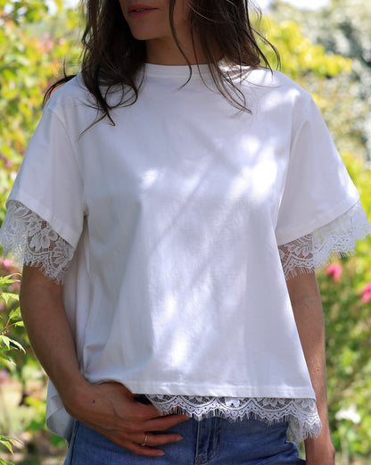 T-shirt Eden - Dos ouvert dentelle blanche