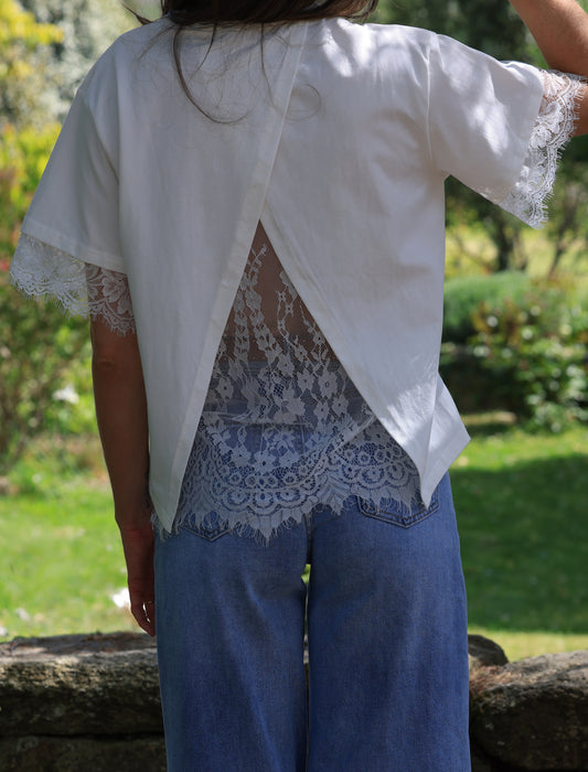 T-shirt Eden - Dos ouvert dentelle blanche