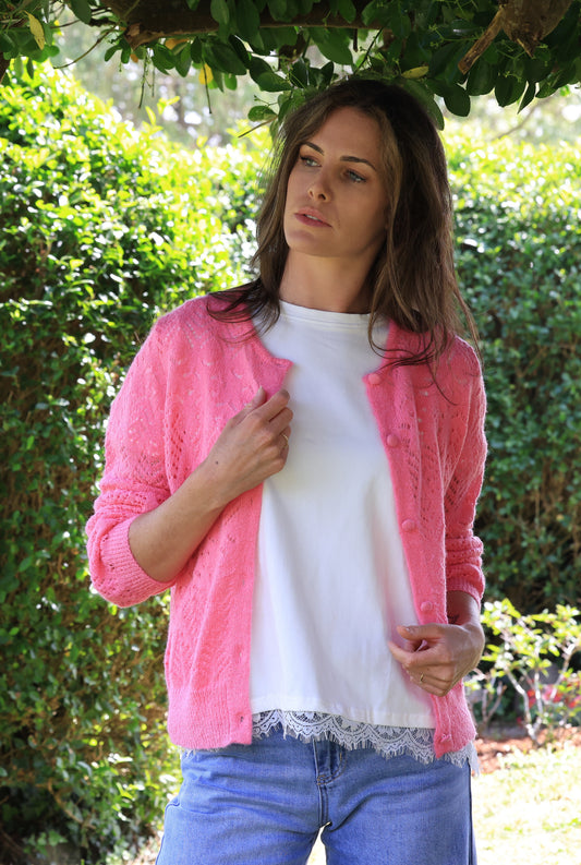 Gilet Leslie - Maille ajourée bonbon