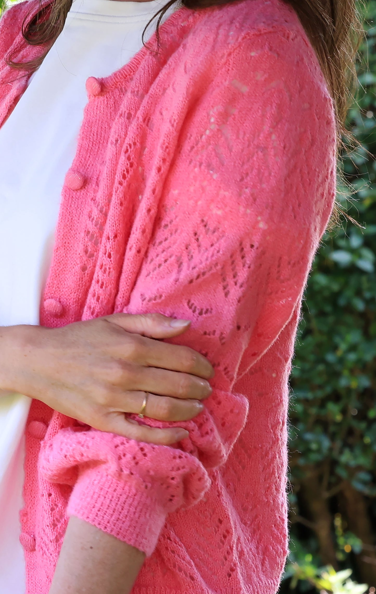 Gilet Leslie - Maille ajourée bonbon