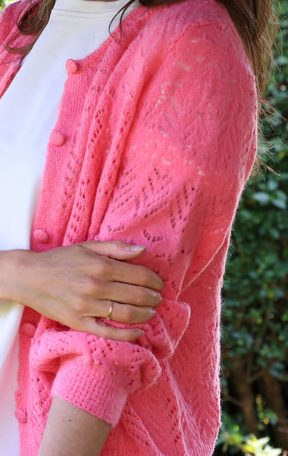 Gilet Leslie - Maille ajourée bonbon