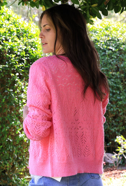 Gilet Leslie - Maille ajourée bonbon