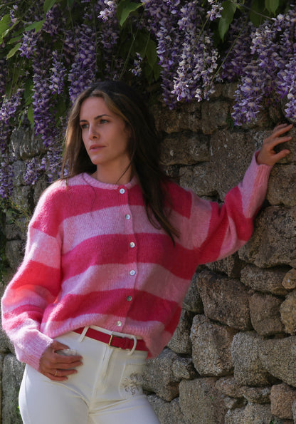 Gilet Masha - rayures fuchsia et guimauve