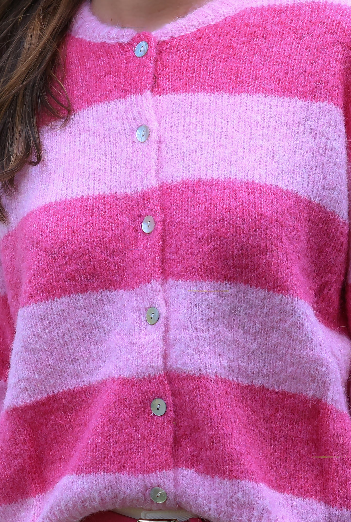 Gilet Masha - rayures fuchsia et guimauve