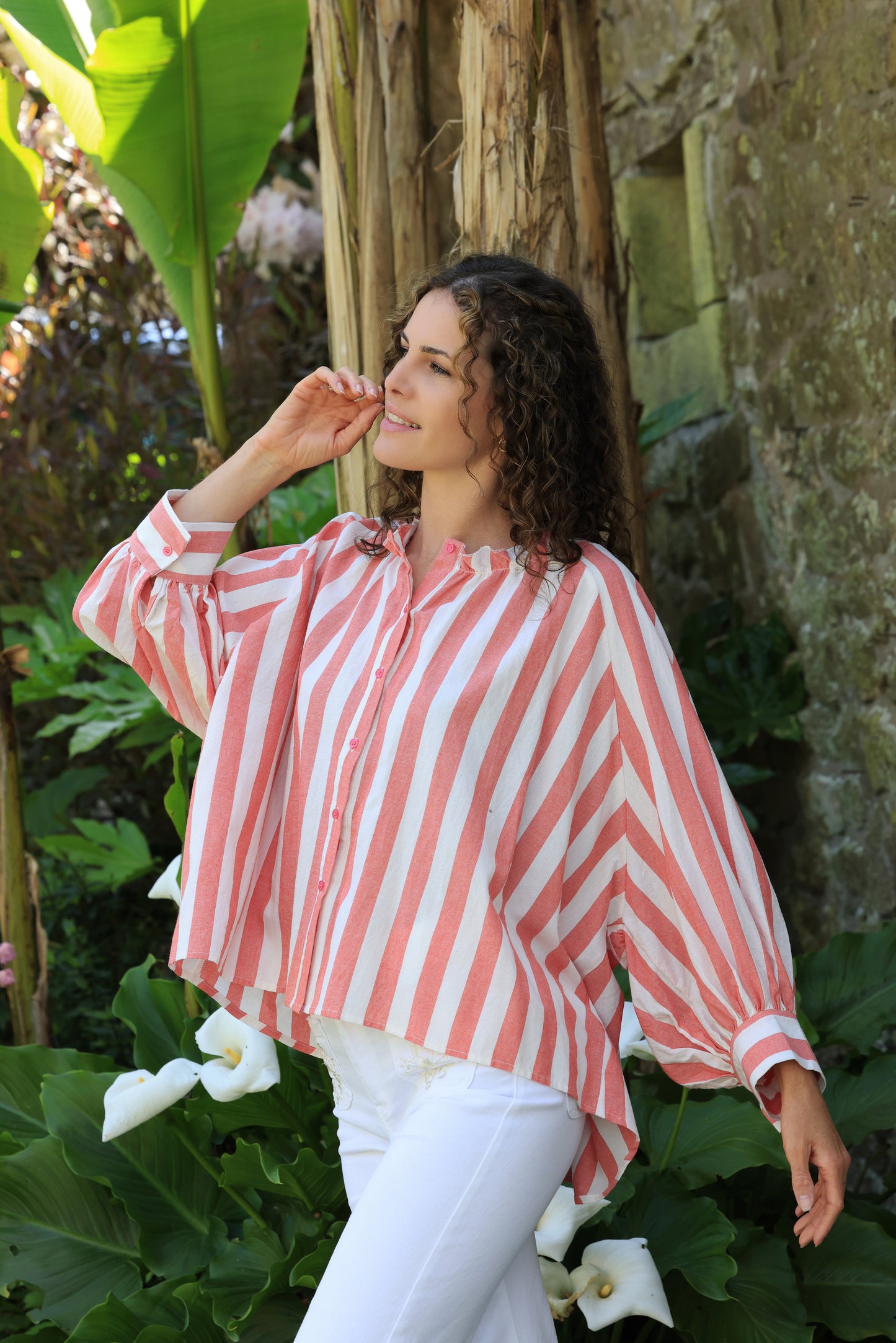 Blouse Mira - over size rayée corail