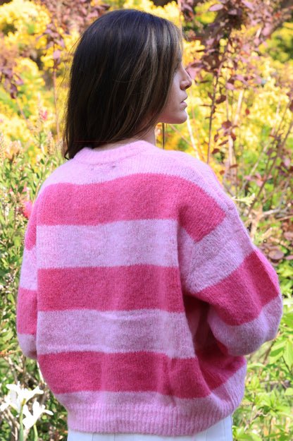 Gilet Masha - rayures fuchsia et guimauve