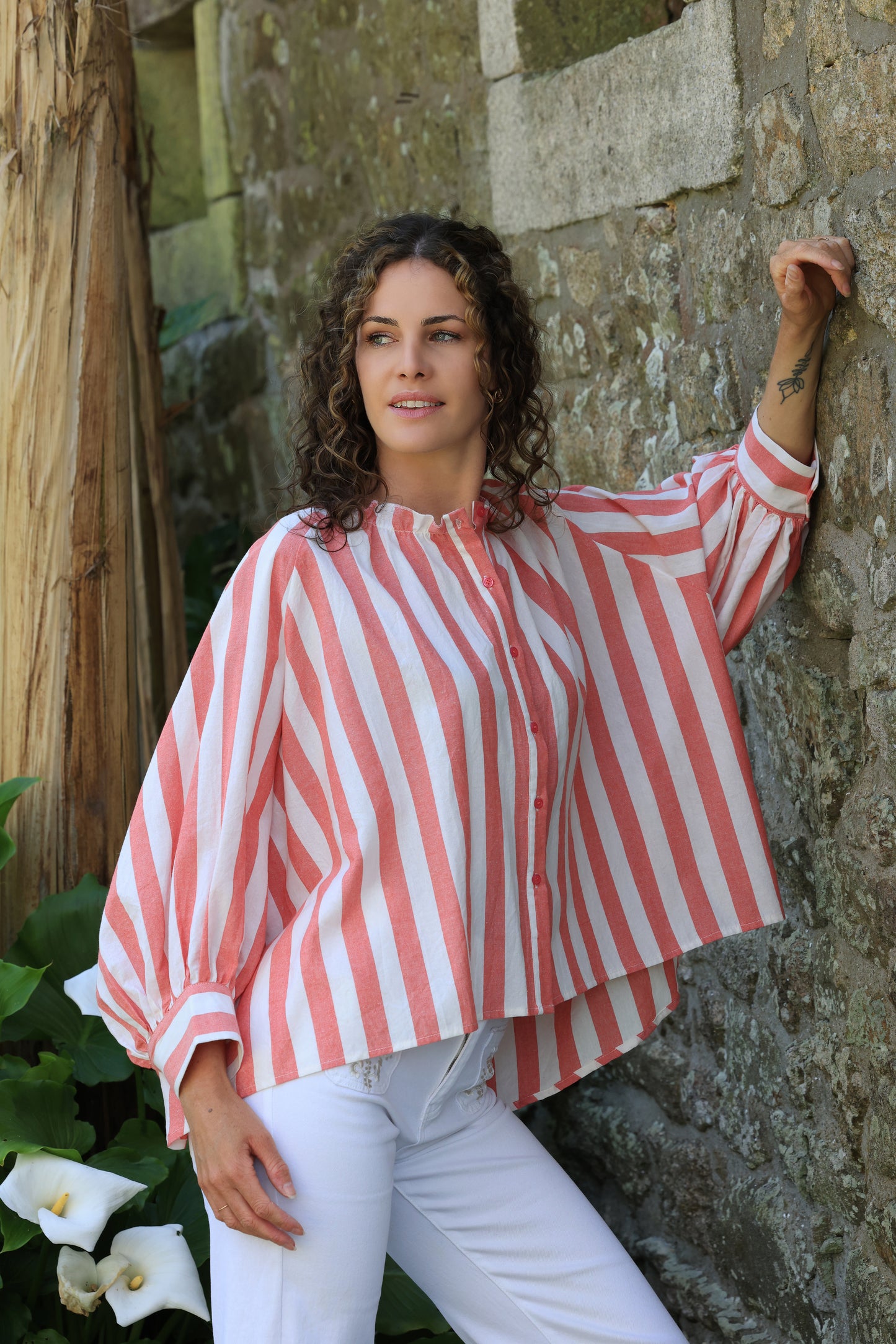 Blouse Mira - over size rayée corail