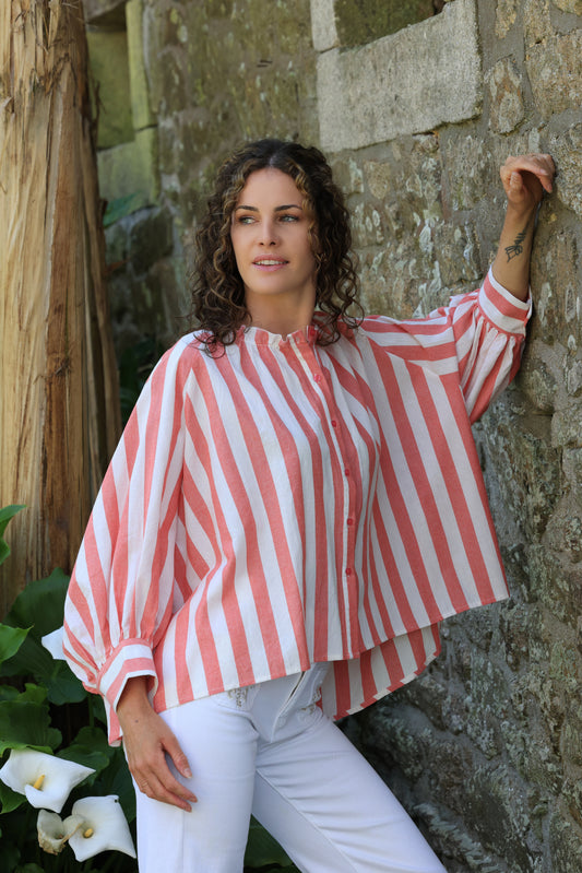 Blouse Mira - over size rayée corail