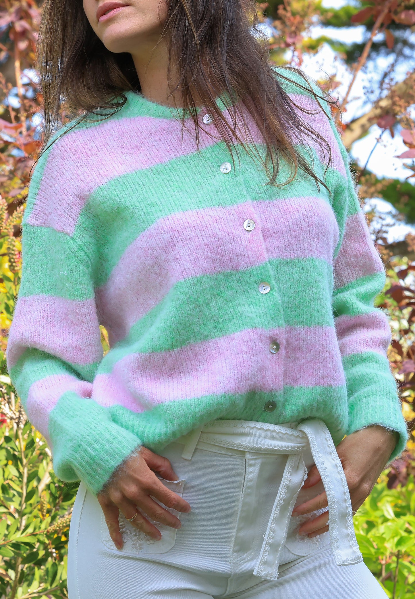Gilet Masha - rayures menthe et guimauve