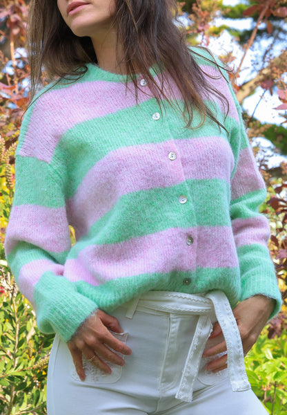 Gilet Masha - rayures menthe et guimauve