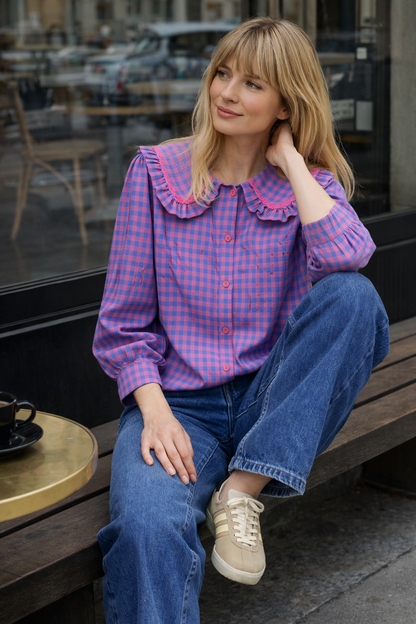 Chemisier Elina vichy porté - style bohème chic rétro
