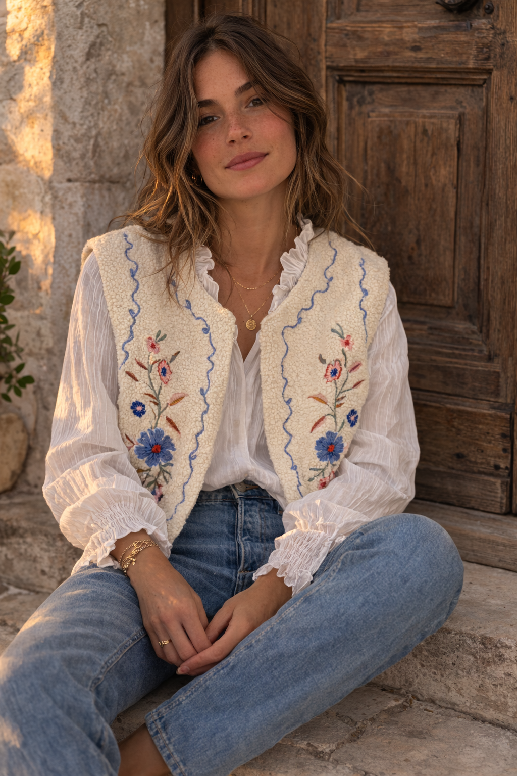 Look bohème avec gilet Julia sherpa et jean - Anouk et les chic filles