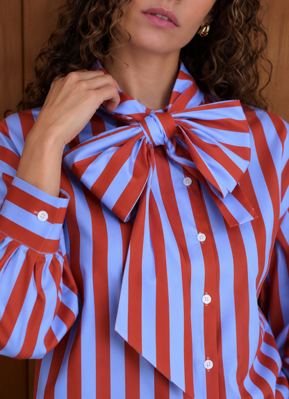 Chemisier Gisèle - rayures bleu/brique