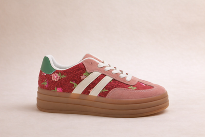 Baskets Romane framboise profil plateforme, cuir et toile rose vibrant espagnol