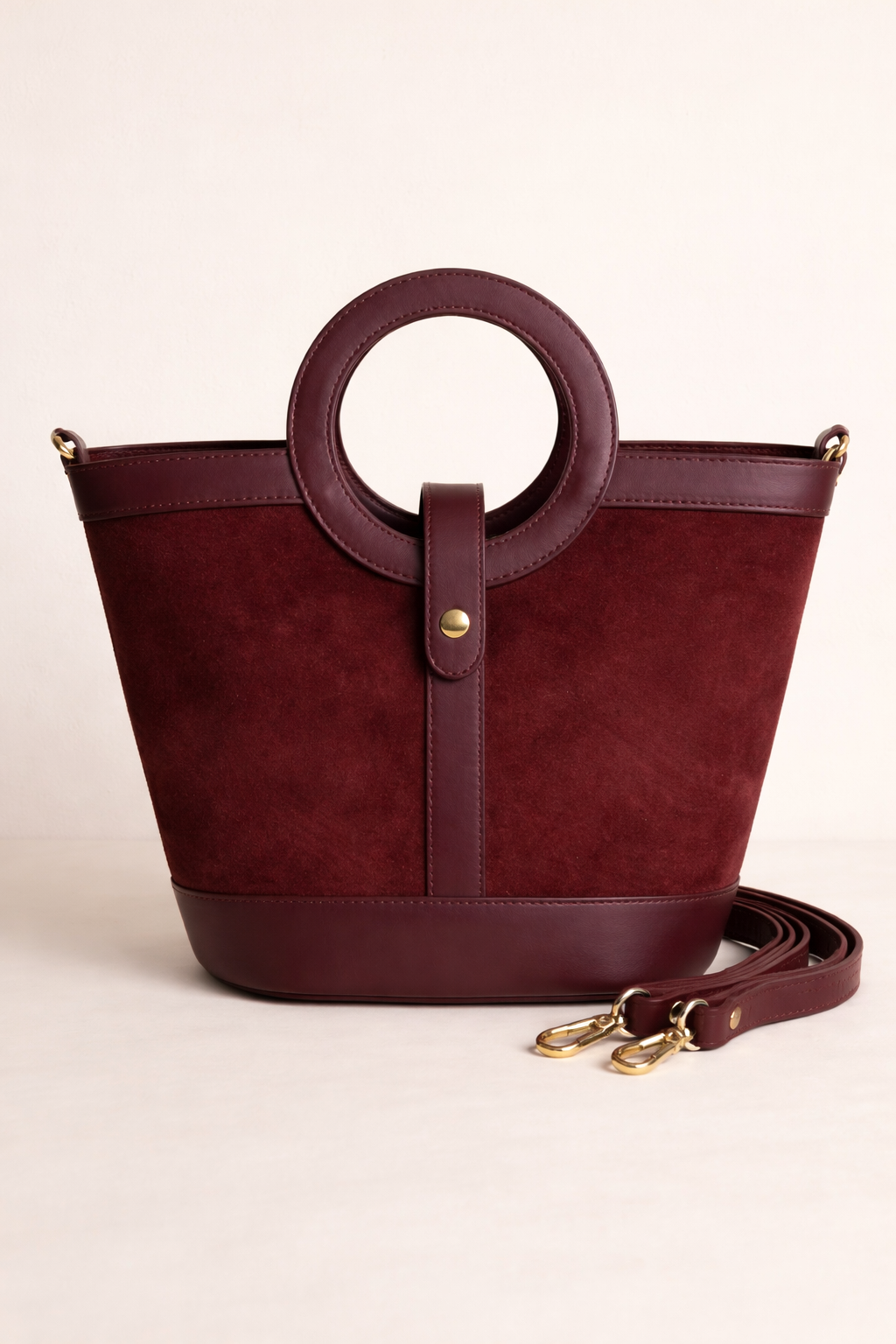 Sac Gabrielle bordeaux daim et cuir lisse, fabrication artisanale florentine luxueuse