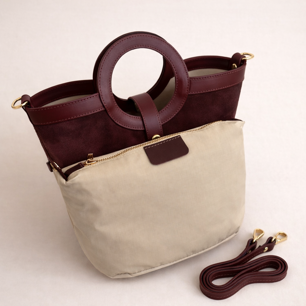 Pochette intérieure amovible avec fermeture éclair du sac Gabrielle bordeaux, tissu pratique