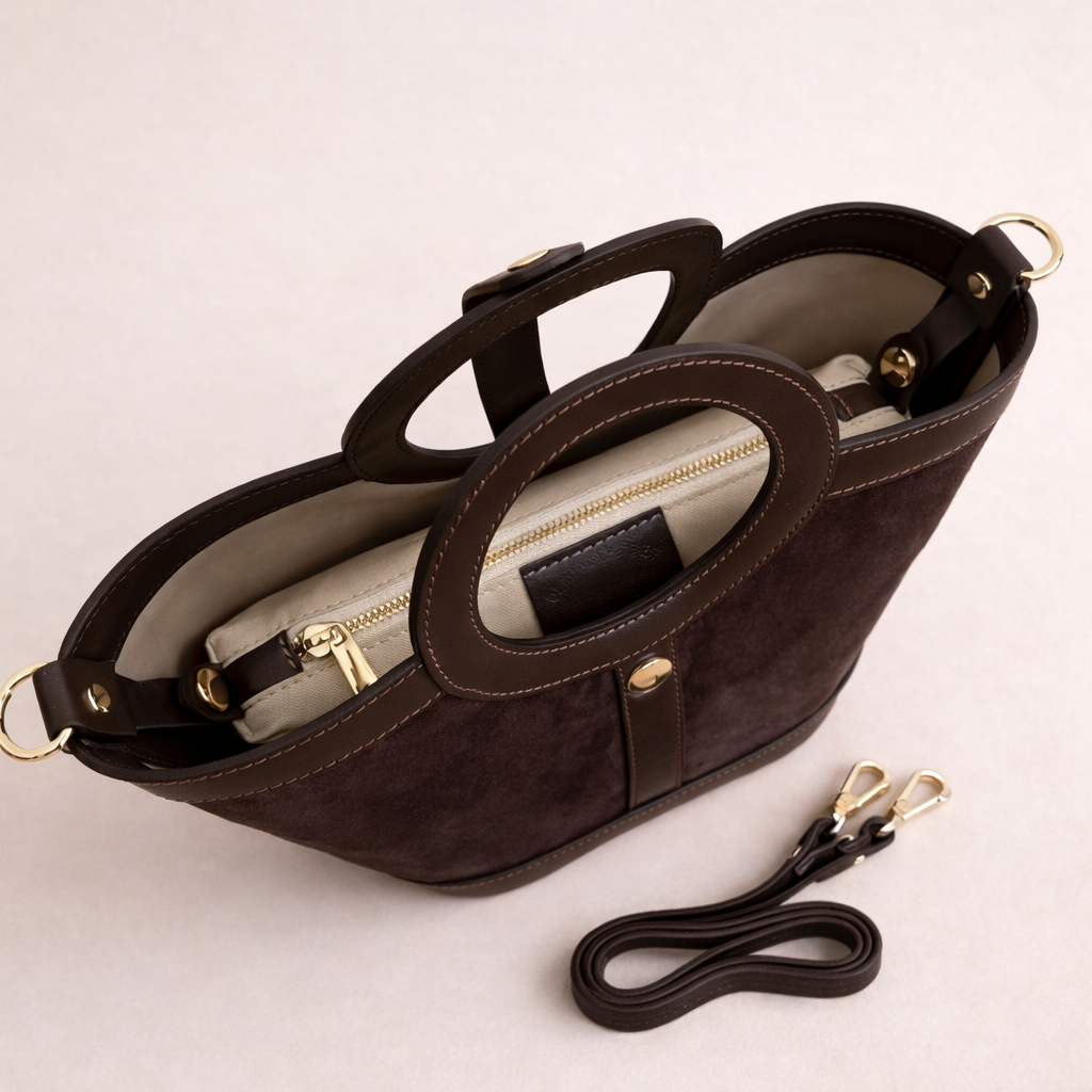  Vue d'ensemble sac Gabrielle chocolat - Artisanat italien luxueux fait main