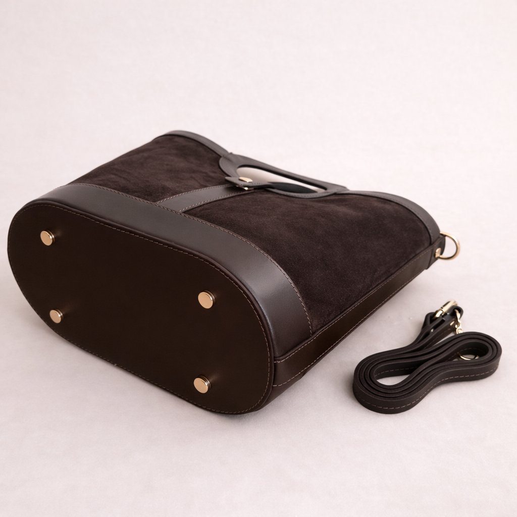 Sac Gabrielle chocolat style bohème chic - Cuir de veau et daim Made in Florence