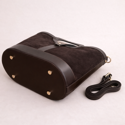 Sac Gabrielle chocolat style bohème chic - Cuir de veau et daim Made in Florence