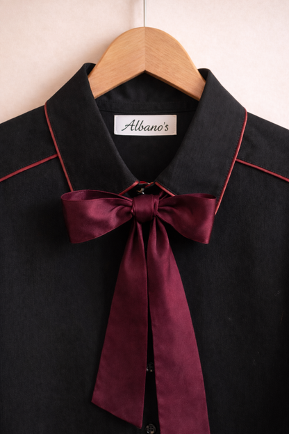 Détail du ruban à nouer de la chemise Pénélope - Coupe oversize décontractée chic