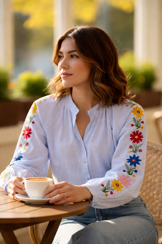 Blouse Solène portée - style bohème printanier léger

