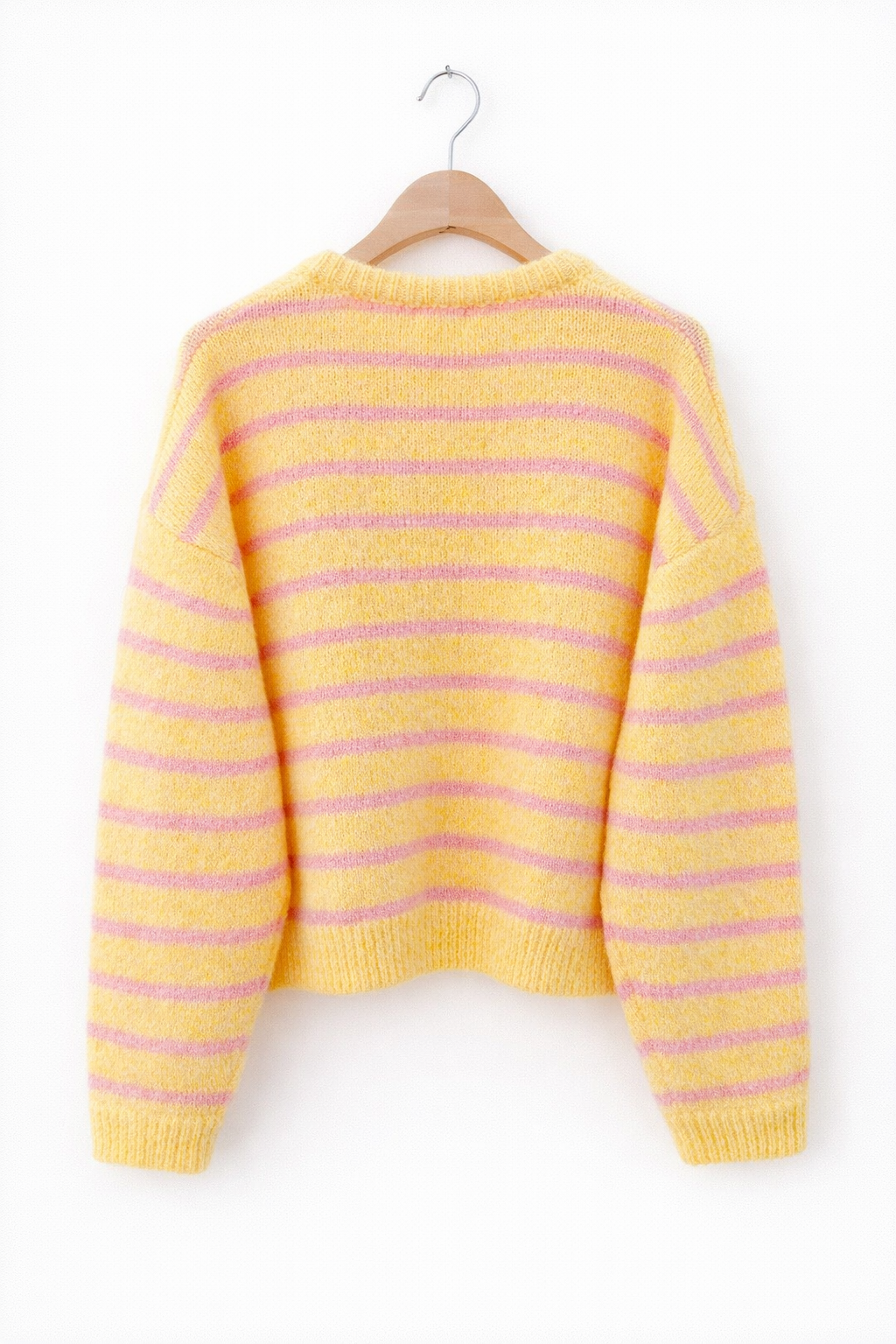 vue de dos Gilet femme Clémence oversize rayé citron rose bonbon maille douce vitaminée - Lili&lala
