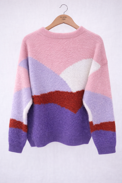 vue dos Pull femme Louison tricolore parme rose bordeaux maille douce recyclée - Lili&lala
