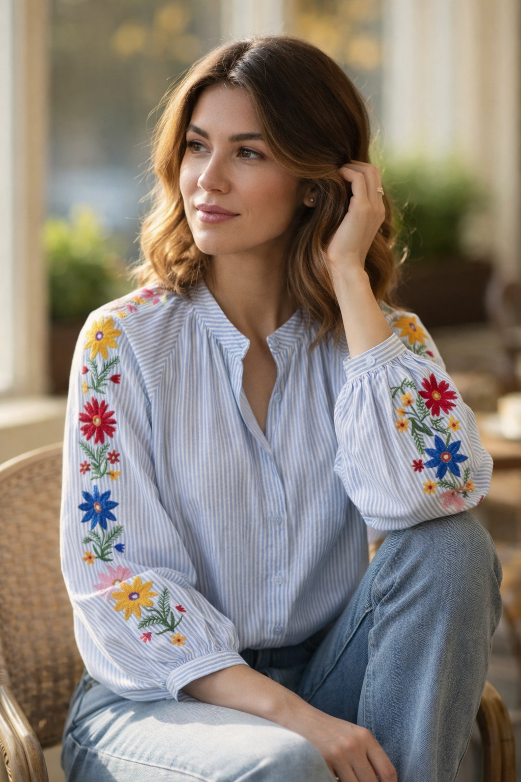 autre vue portée Blouse Solène style bohème printanier léger
