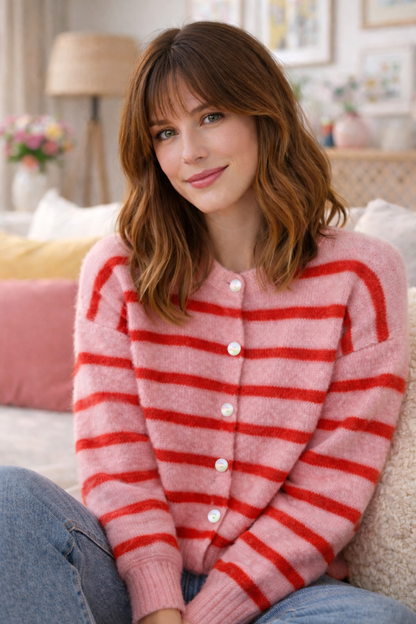 autre vue portée Gilet Clémence oversize look bohème chic coloré
