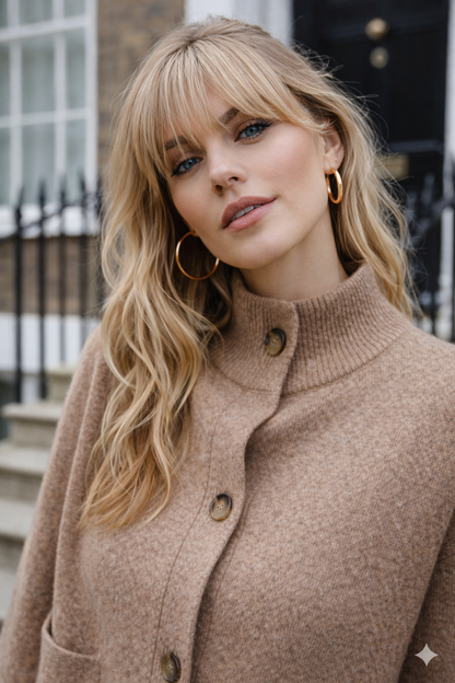 autre vue portée Gilet Sienna camel pièce incontournable garde-robe
