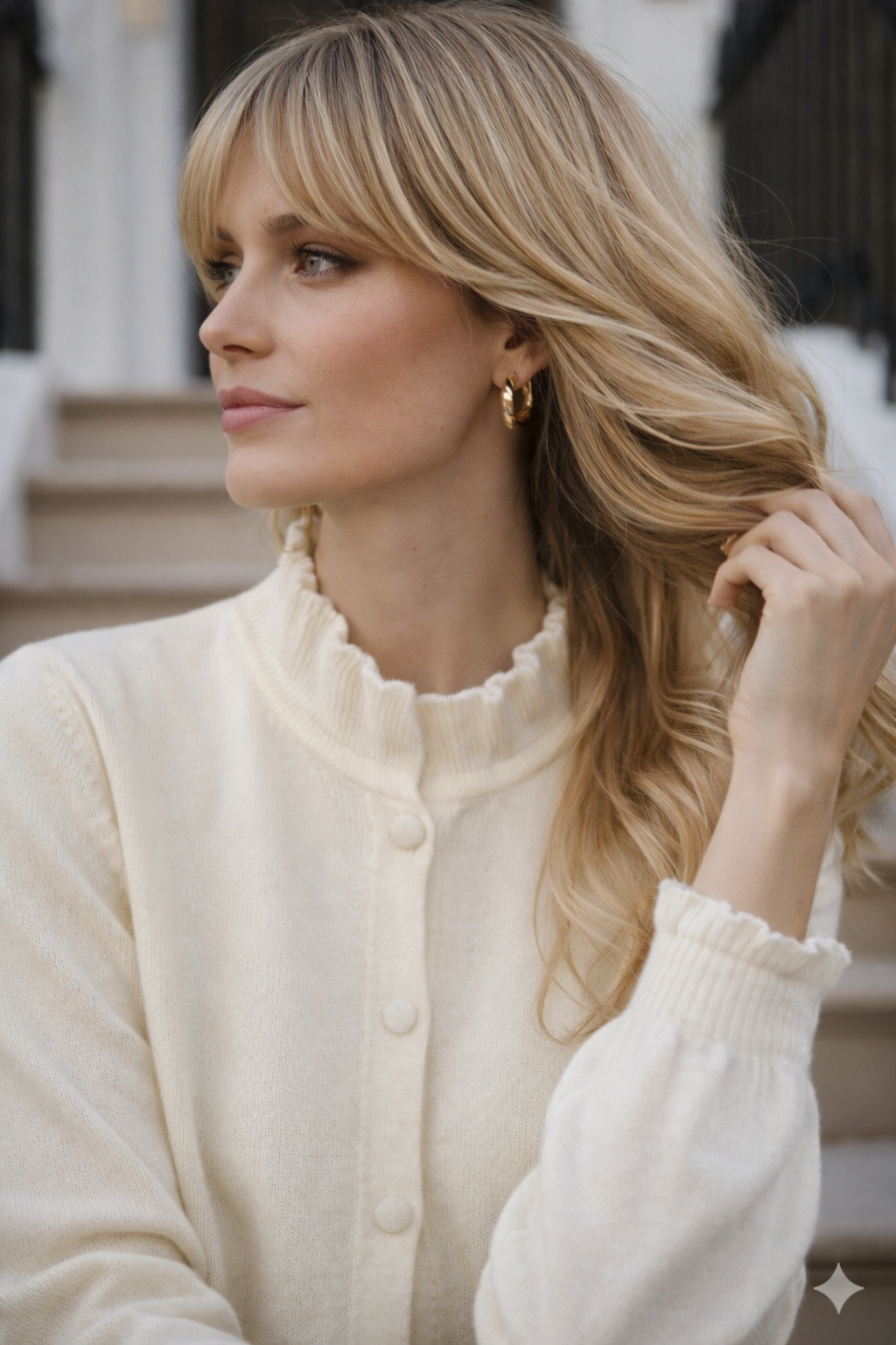 autre vue Gilet Célia crème  style bohème citadin moderne
