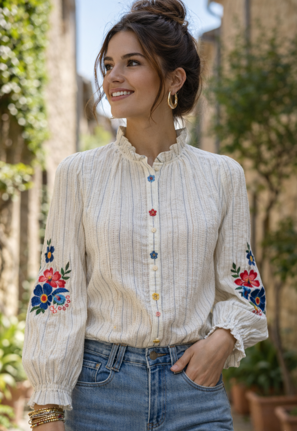 autre vue Blouse Flora portée - style bohème chic poétique
