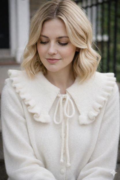 autre vue portée Gilet Laura crème style bohème chic élégant
