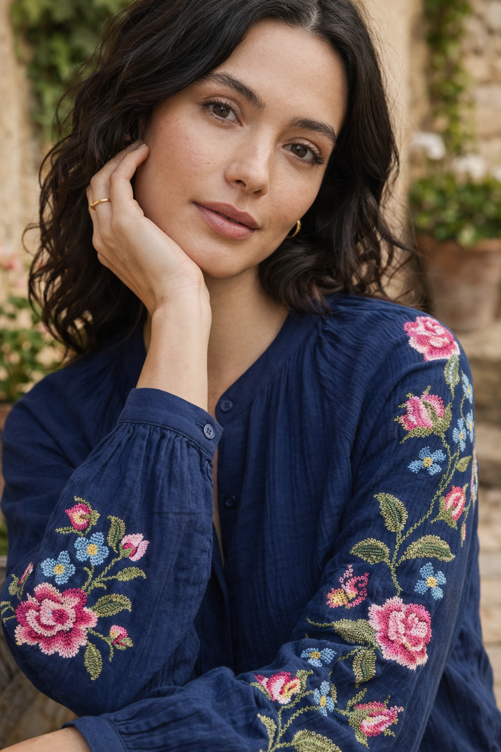Blouse femme Agathe coton marine - vue de face