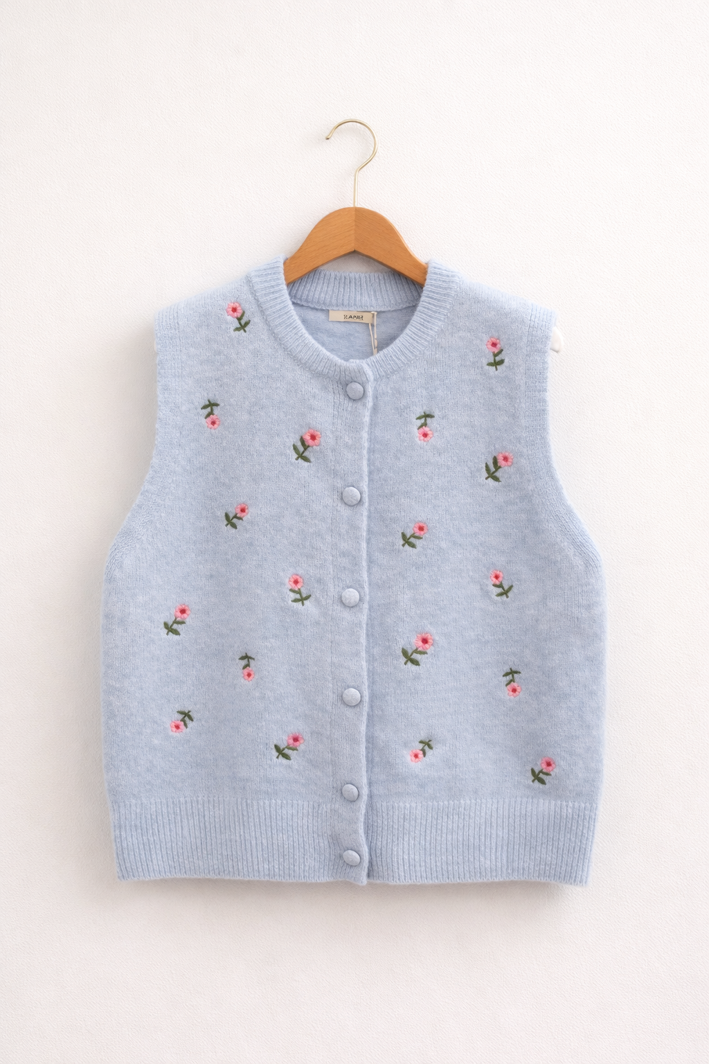 Gilet sans manches Liana bleu ciel brodé - style bohème