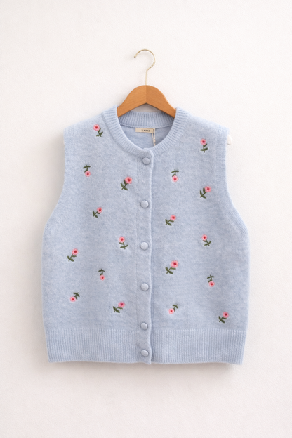 Gilet sans manches Liana bleu ciel brodé - style bohème