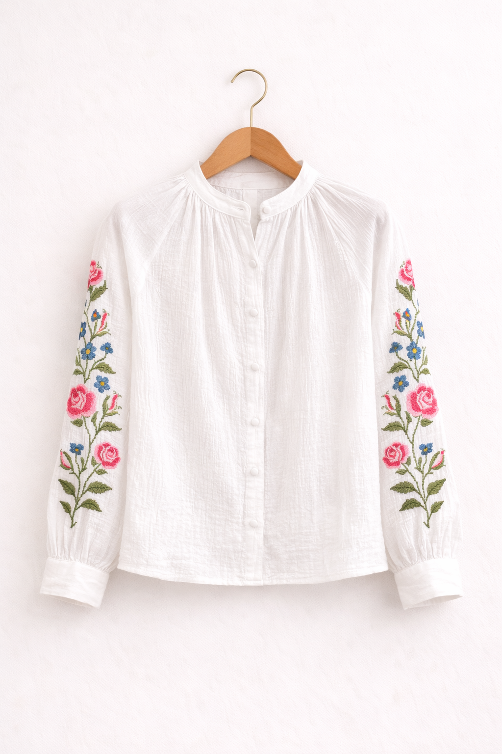 Blouse Agathe - coton blanc et fleurs brodées