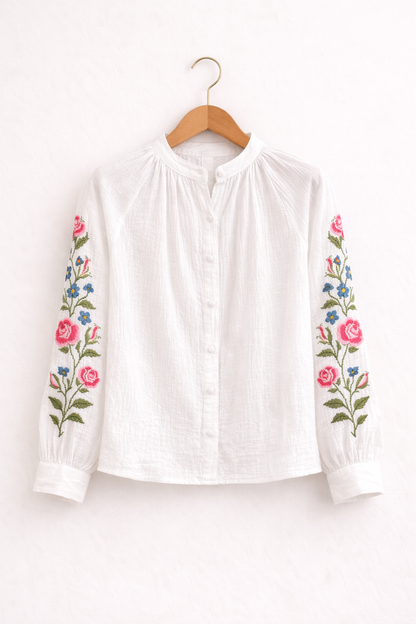 Blouse Agathe - coton blanc et fleurs brodées