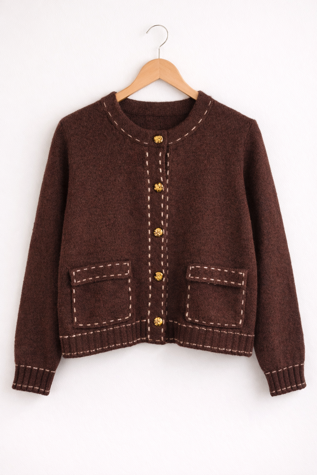 Gilet Mona chocolat maille surpiqures taille unique - Acajou