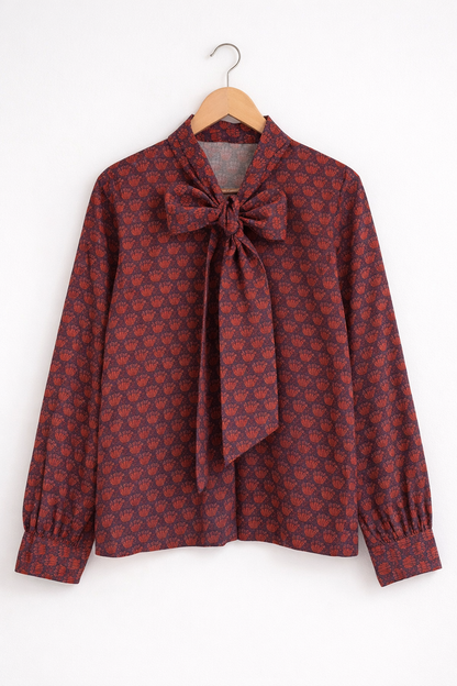  Blouse Isadora bordeaux col lavallière 100% coton - Lily Rose