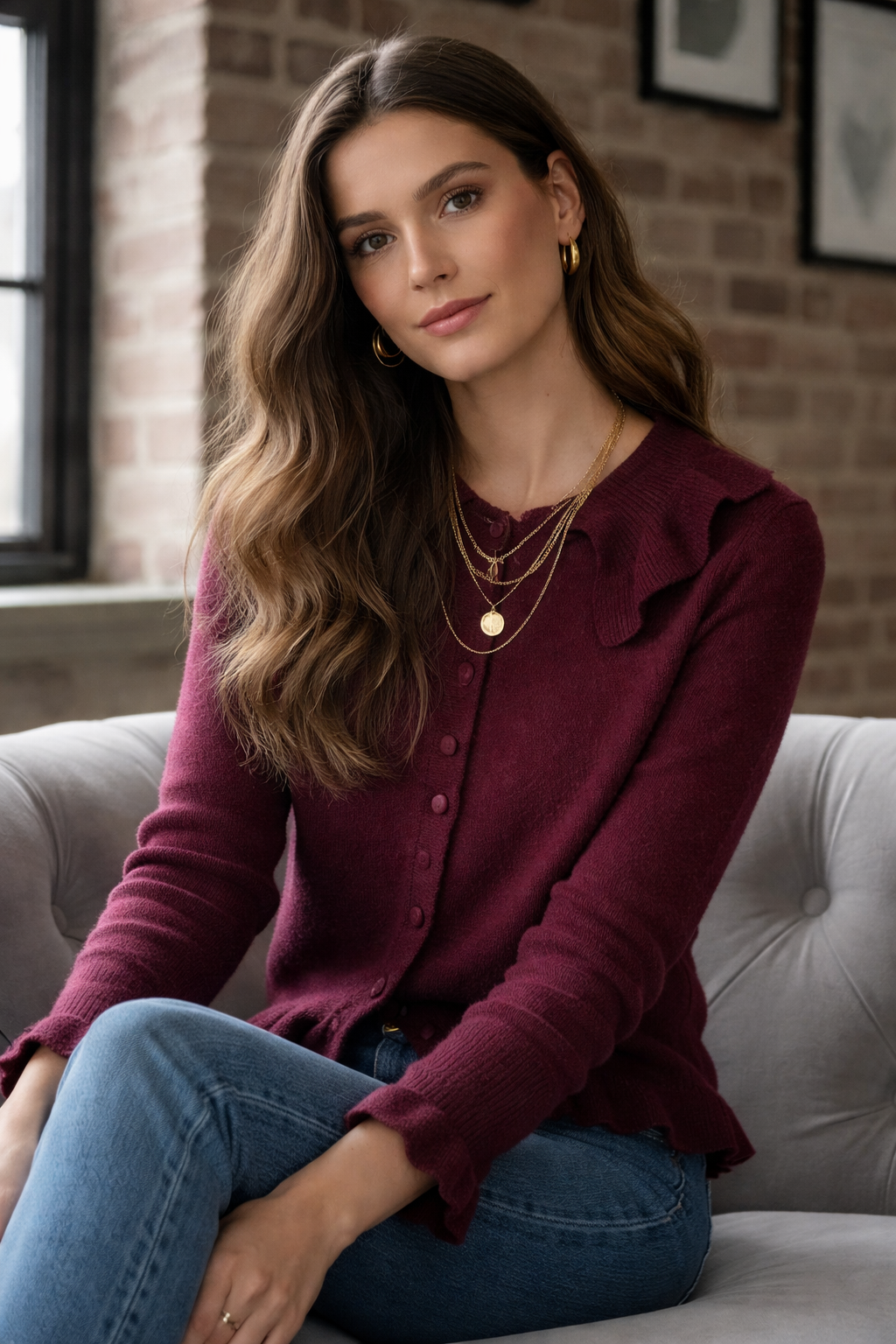 Gilet Erine bordeaux porté avec chemise blanche - style élégant femme