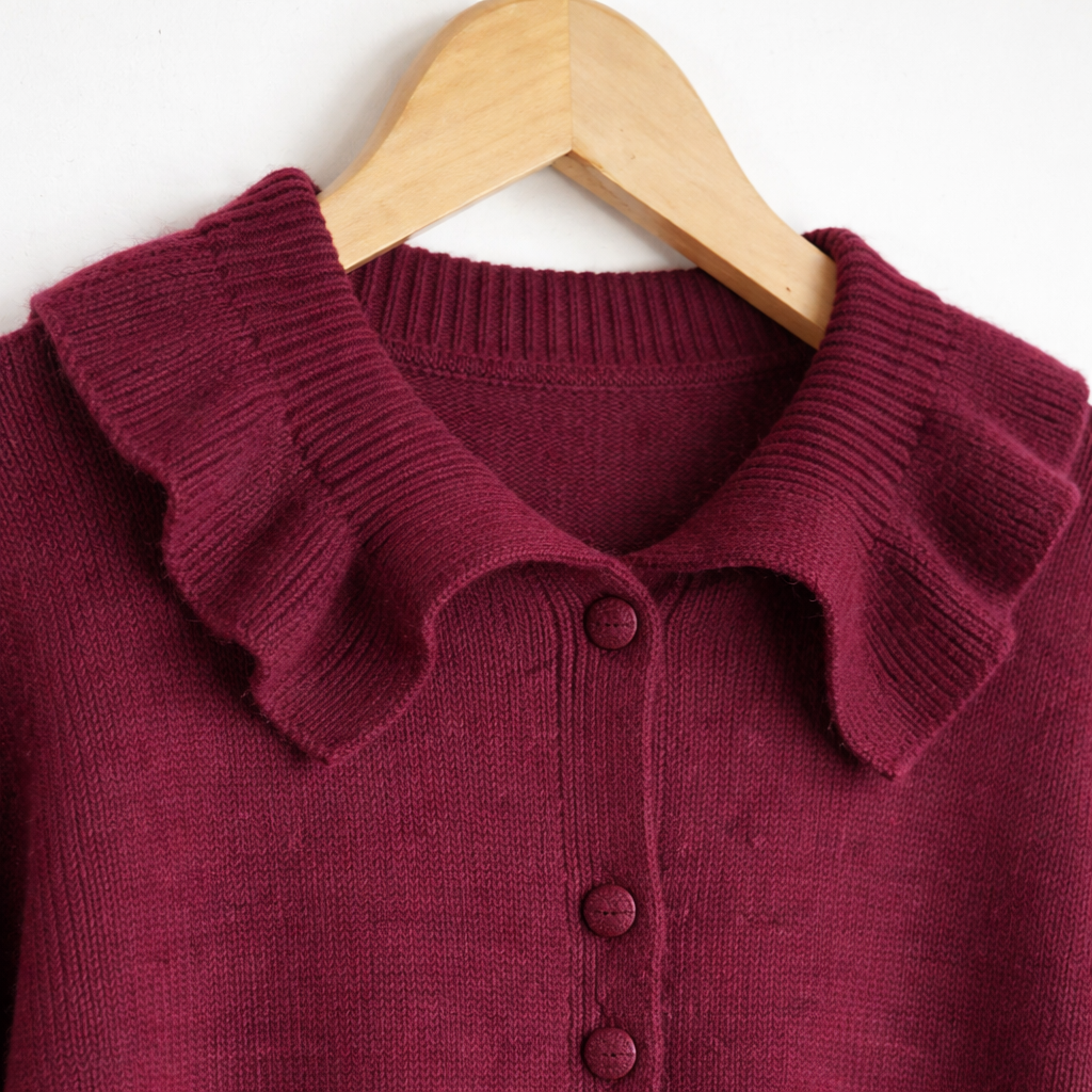 Détail maille et texture gilet Erine bordeaux 20% laine 20% acrylique