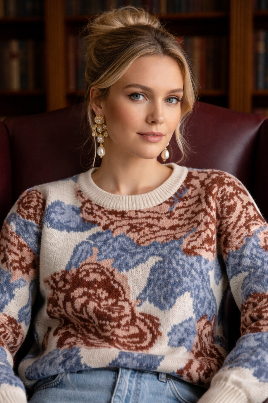 Pull fleuri Erika ultra doux porté avec jean - look romantique chic