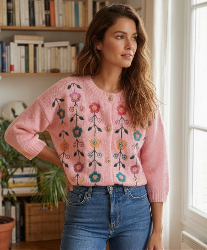 Look bohème avec gilet Cassie rose brodé et robe fluide - Anouk et les chic filles