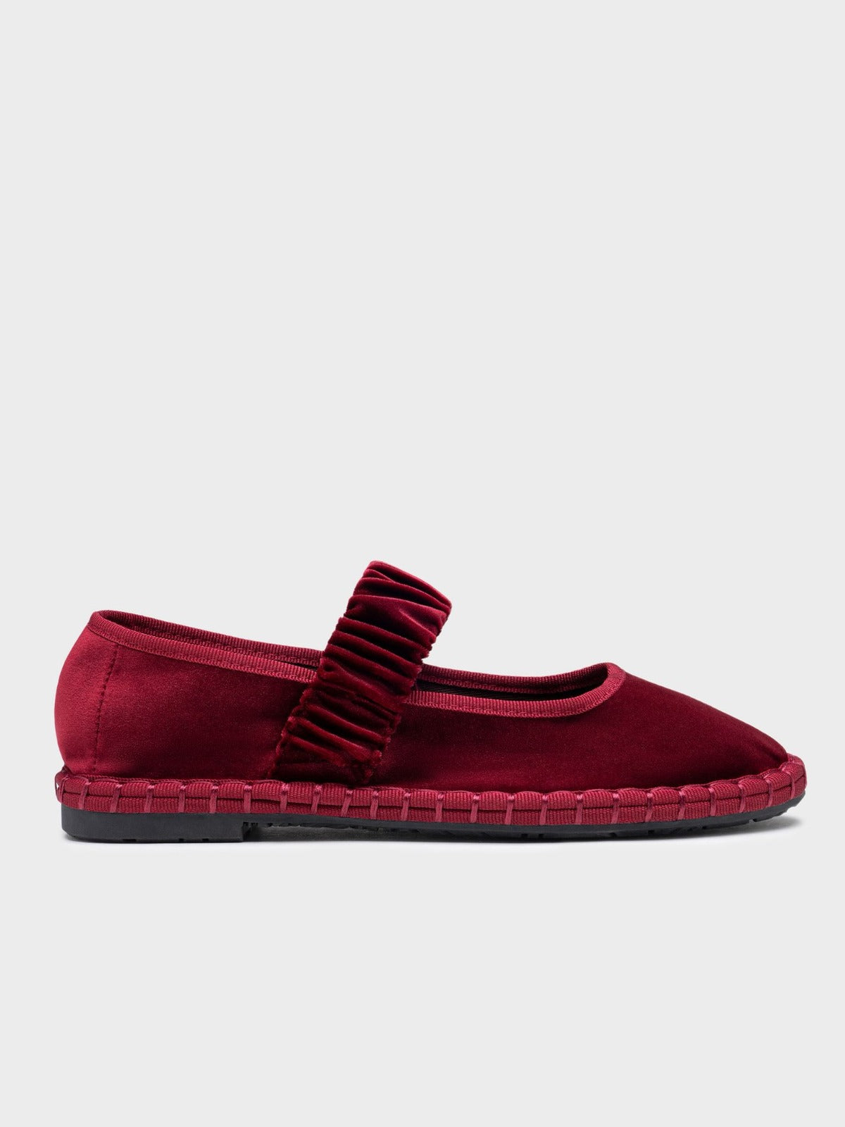 Ballerines femme Naïa Mary Jane velours rouge grenat - vue de face
