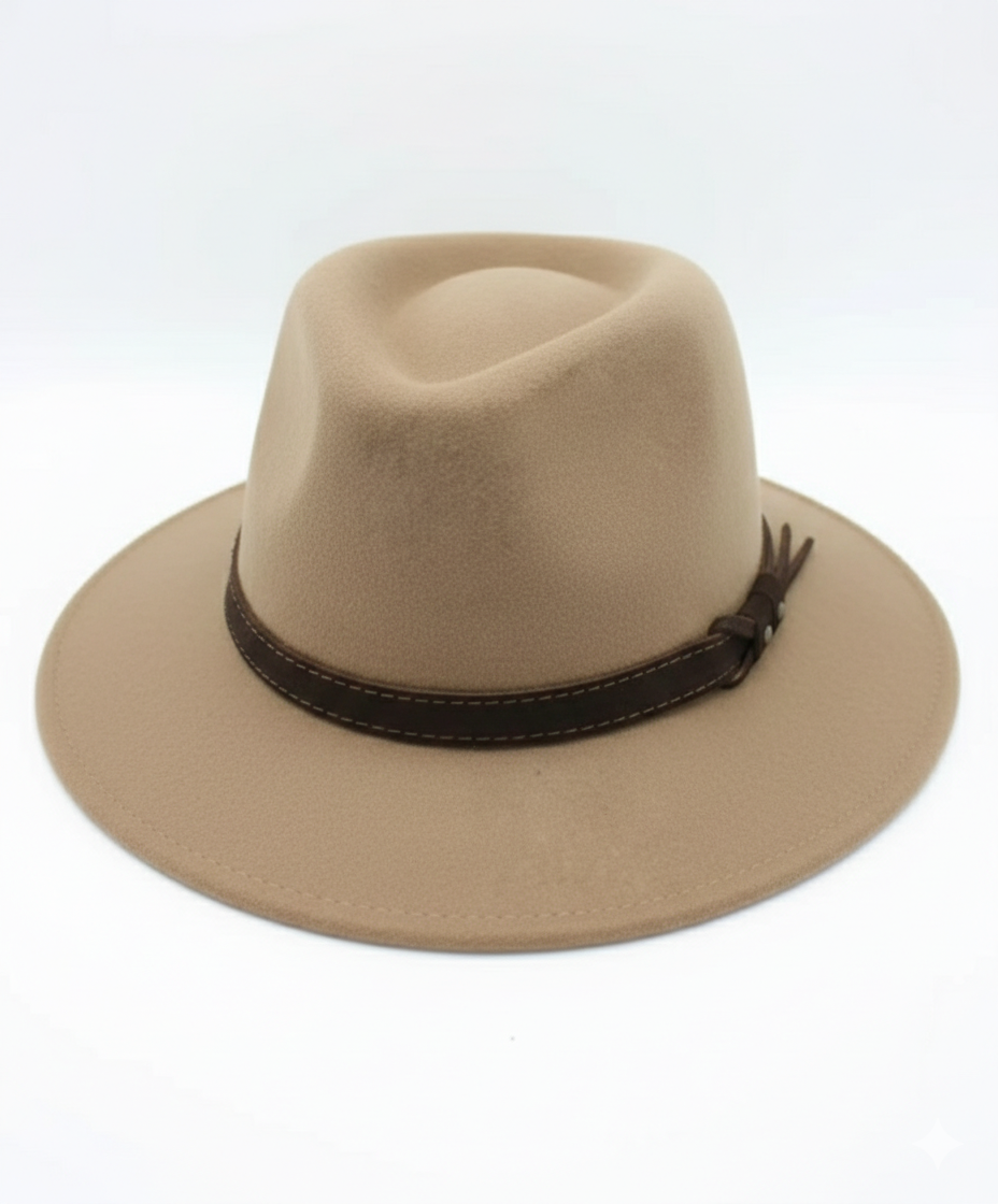 Chapeau femme Fedora Alba beige foncé sable en laine 100% imperméable 